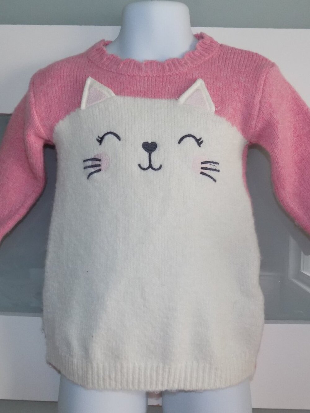 Primark Pink/White Knit Cat Sweater Dress Size 3/6 Months Girl's